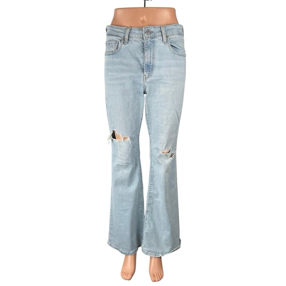 Levi's 726 Flare Women's Blue Light Wash Distressed Bootcut Denim Jeans Size 29